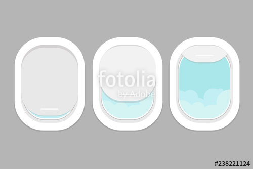 500x334 Three Realistic Portholes Of Airplane With Open And Closed Window