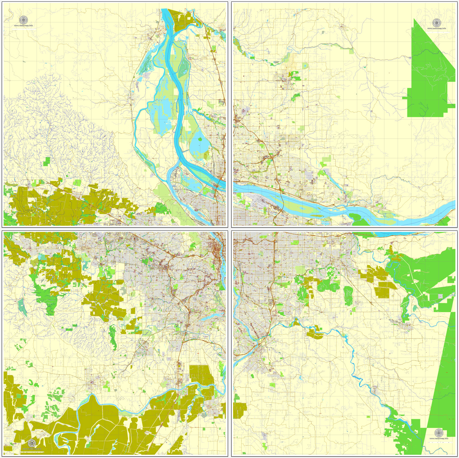 1556x1554 Portland, Oregon + Vancouver, Washington, Us, Vector Map Adobe