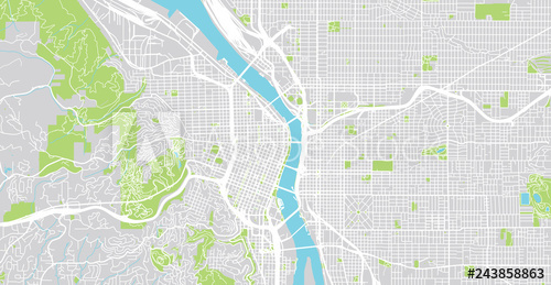 500x259 Urban Vector City Map Of Portland, Oregon, United States