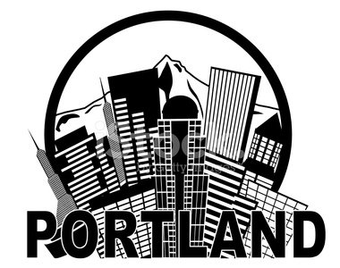 380x300 Portland Oregon Skyline Mt Hood Black And White Vector Illustrat