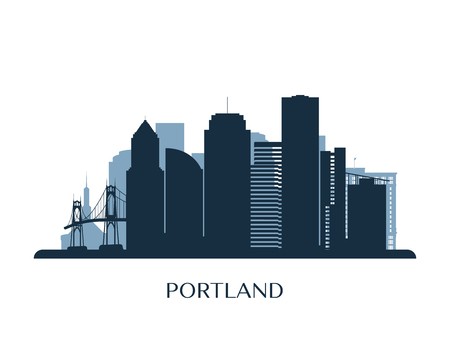 450x338 Portland Oregon Abstract Silhouette Of City On Multicolor