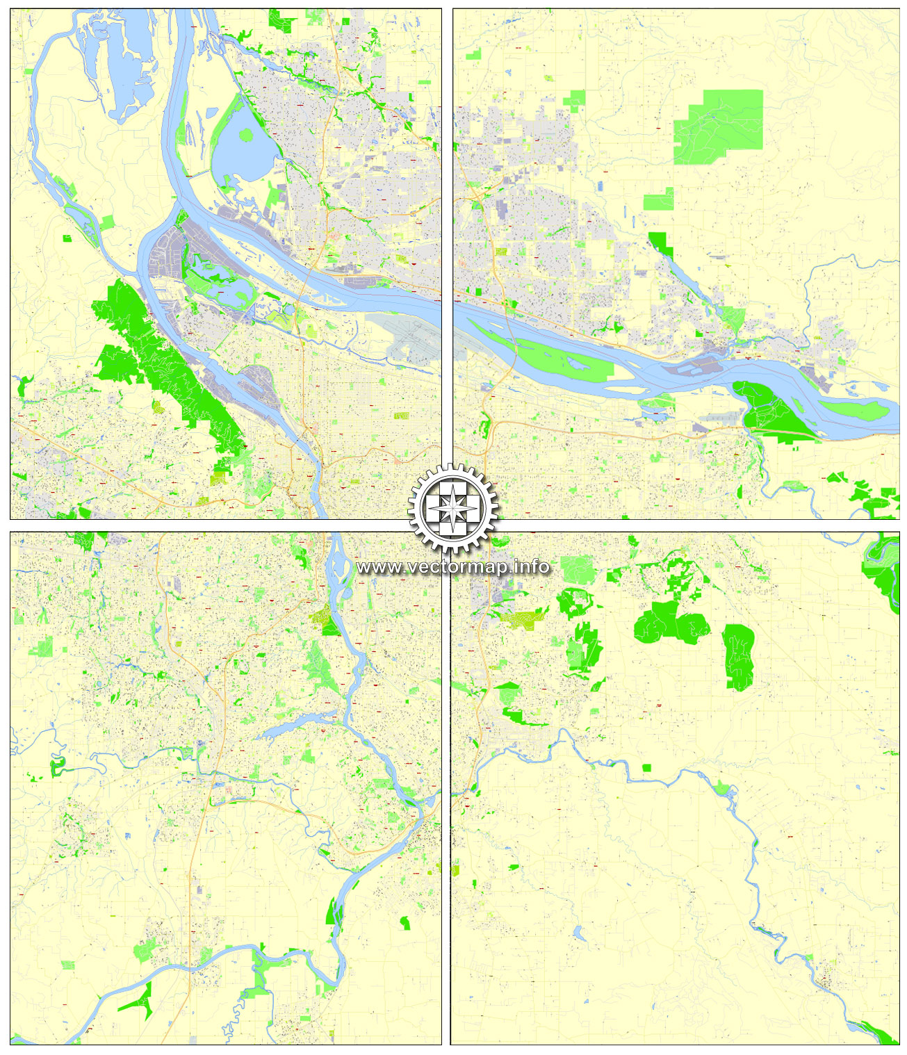 1305x1518 Portland Map Oregon + Vancouver Wa Printable Exact Vector City