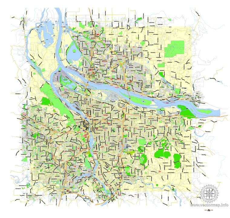 760x719 Portland Map Oregon +vancouver Wa Printable Exact Vector City
