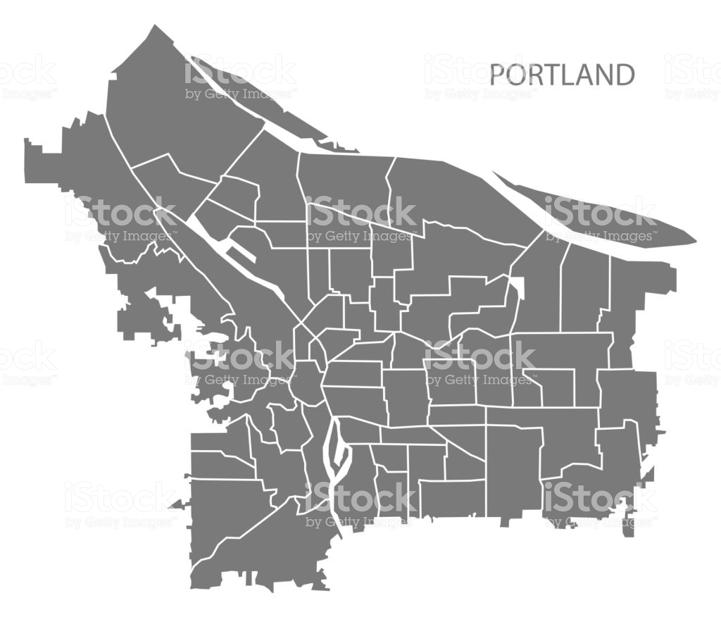 1024x876 Portland Oregon City Map With Neighborhoods Grey Illustration