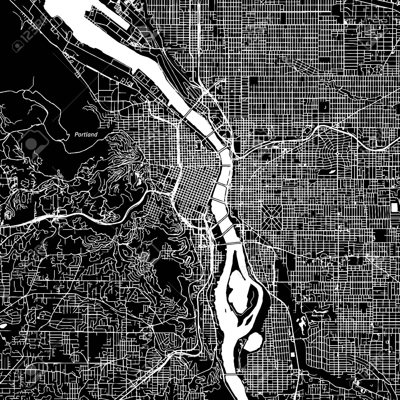 1300x1300 Portland Oregon Downtown Vector Map City Name On A Separate