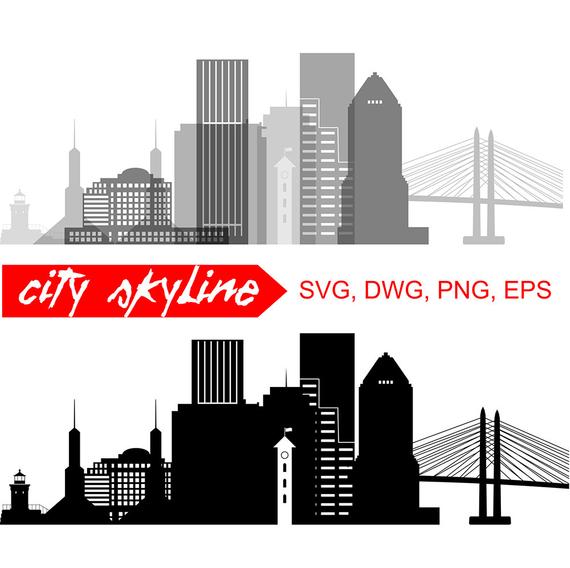 570x568 Portland Portland City Vector Skyline Portland Etsy