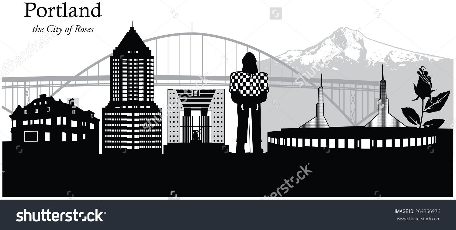 1500x757 Vector Illustration Cityscape Skyline Portland Oregon Stock Vector
