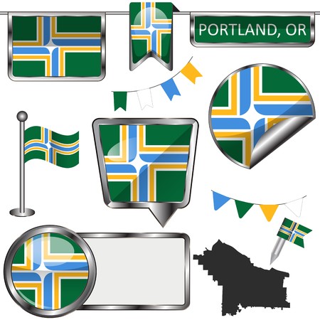 450x450 Vector Glossy Icons Of Flag Of Portland, Oregon On White