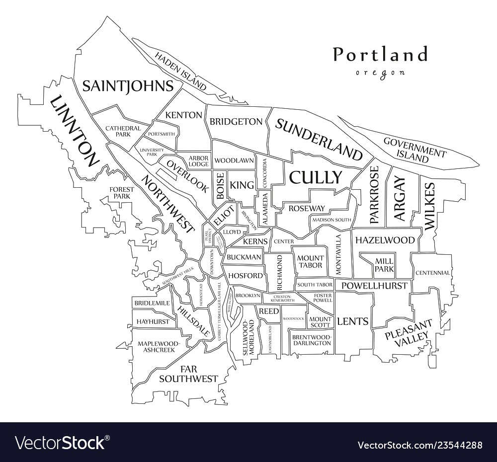 1000x930 Portland City Map Vector Blue