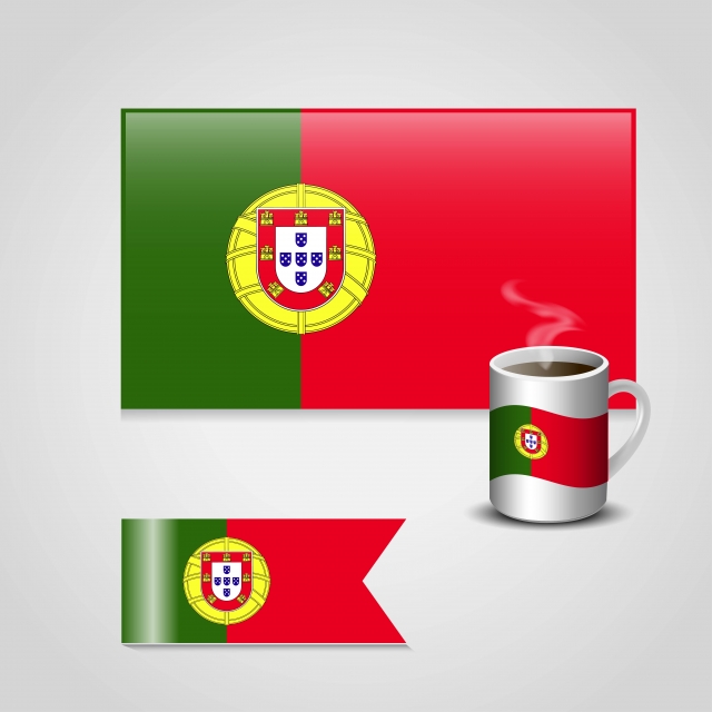 640x640 Portugal Flag Printed On Coffee Cup And Small Flag