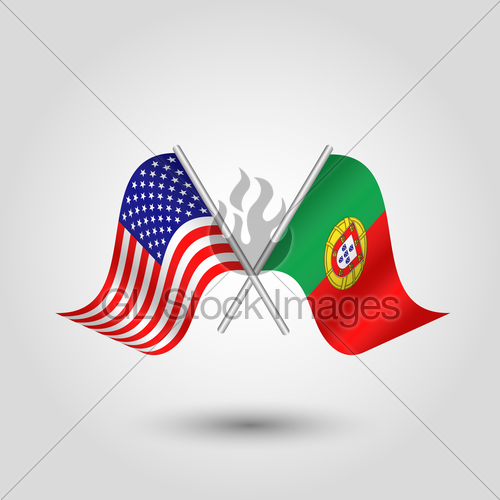 500x500 Vector Two Crossed American And Portuguese Flags On Silve Gl