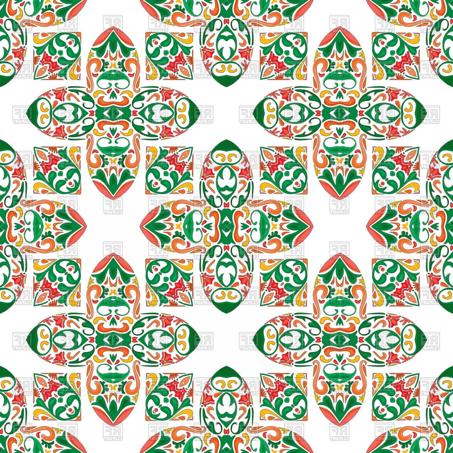 1440x1440 Seamless Red And Green Floral Pattern Portuguese Tiles Vector