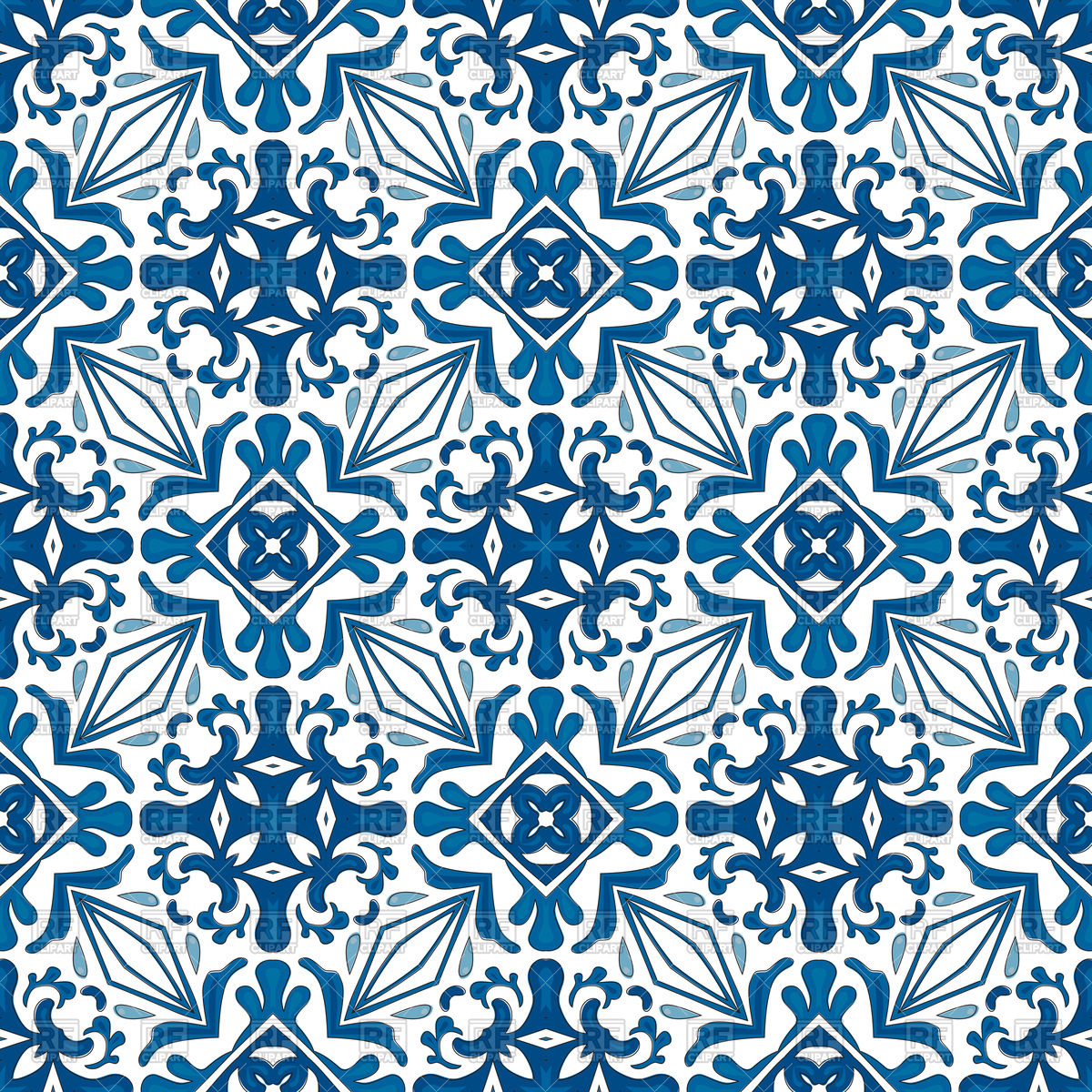 1200x1200 Seamless Pattern With Swirl In Blue Color