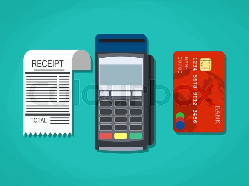 800x597 Pos Terminal, Paper Receipt And Debit Stock Vector Colourbox