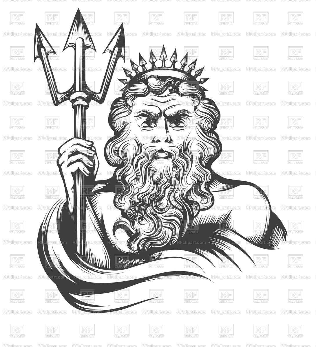 1091x1200 Neptune Holds Trident Drawn In Engraving Style