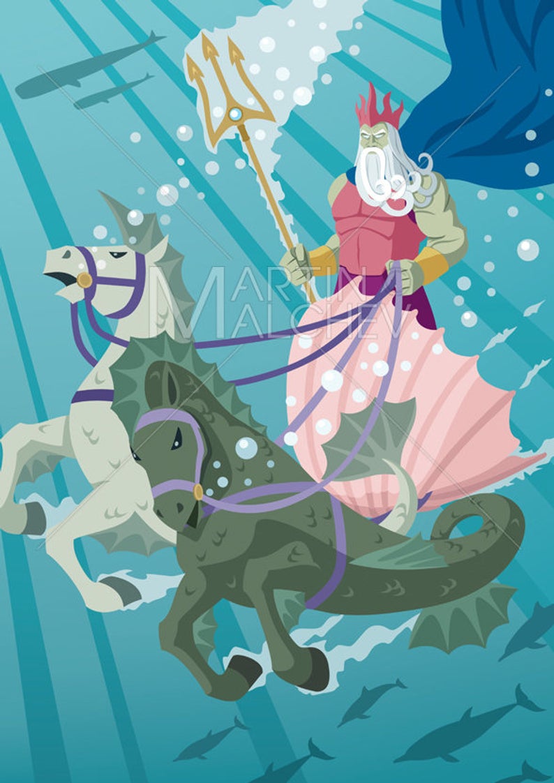 794x1122 Poseidon Vector Cartoon Clipart Illustration Neptune God Etsy