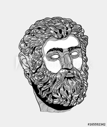 421x500 Classical Sculpture Poseidon Vector Illustration Hand Drawn