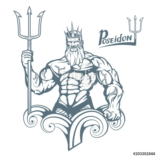 500x500 Poseidon Hand Drawn Poseidon Neptune Head Fantasy World Vector