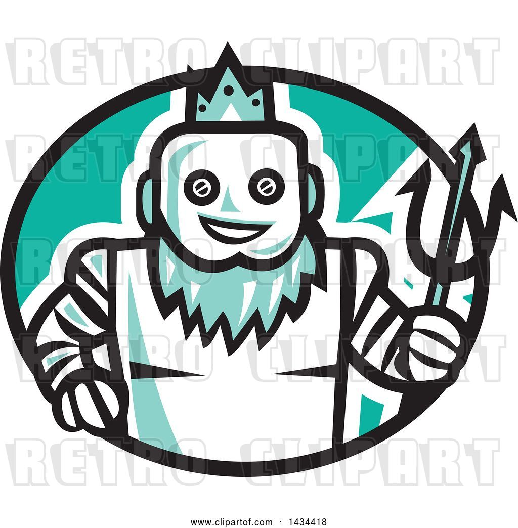 1024x1044 Vector Clip Art Of Retro Robotic Poseidon Holding A Trident