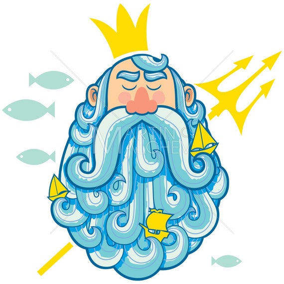 570x570 Neptune Portrait Vector Cartoon Illustration Poseidon God Etsy