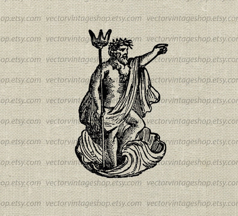 794x723 Neptune Poseidon Vector Graphic Instant Download Trident God Etsy