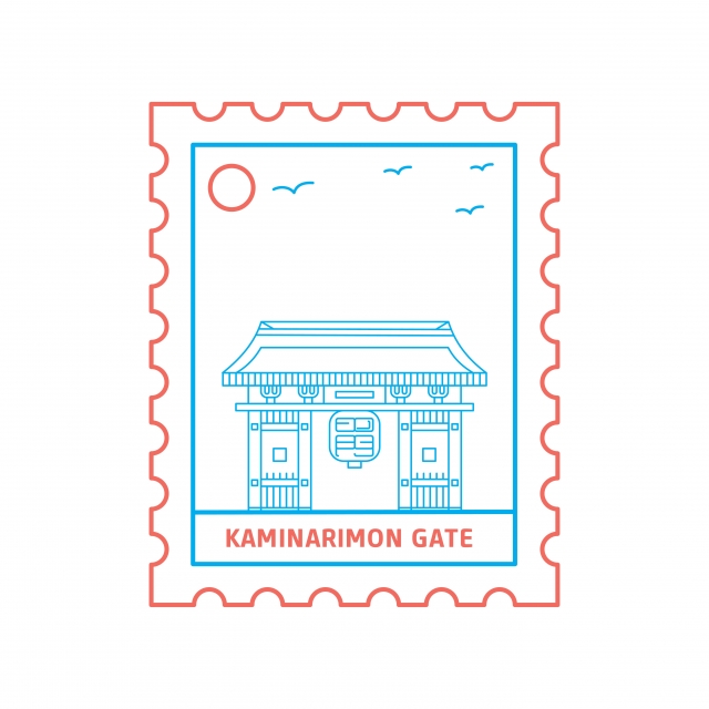 640x640 Kaminarimon Gate Postage Stamp Blue And Red Line Style Vector I