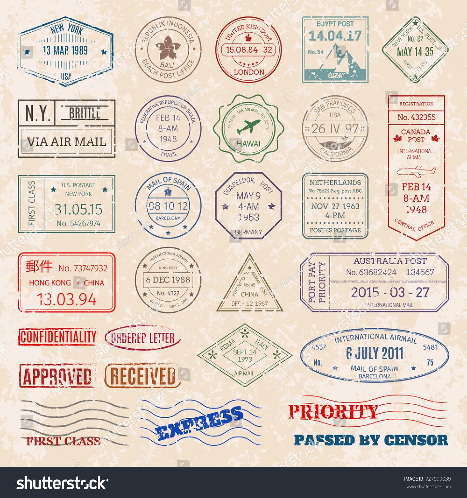Vector Set Vintage Postage Stamps From Countries All Over World 1500x1600 Vector Set Vintage Postage Stamps From Countries All Over World
