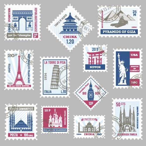 Tower Postage Stamps Template Vector Free Download 500x500 Tower Postage Stamps Template Vector Free Download
