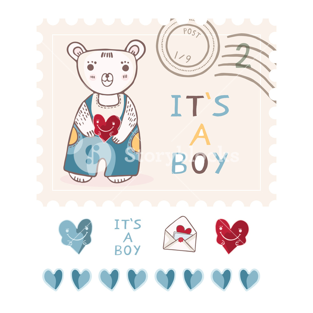 Cute Its A Boy Teddy Bear Postage Stamp Vector Elements Set 1000x1000 Cute Its A Boy Teddy Bear Postage Stamp Vector Elements Set