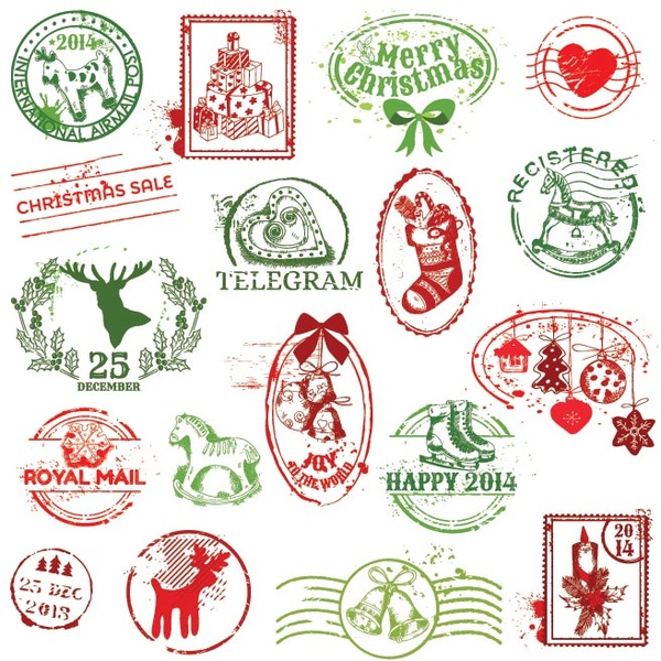 600x600 Free Vector Merry Christmas Postage Stamps Set Vector Christmas