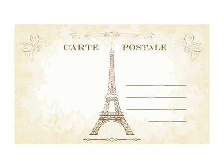 Old French Postcard Back With Eiffel Tower Silhouette Royalty 450x338 Old French Postcard Back With Eiffel Tower Silhouette Royalty