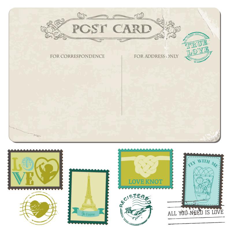 800x800 Vintage Wedding Postcards And Stamps Vector
