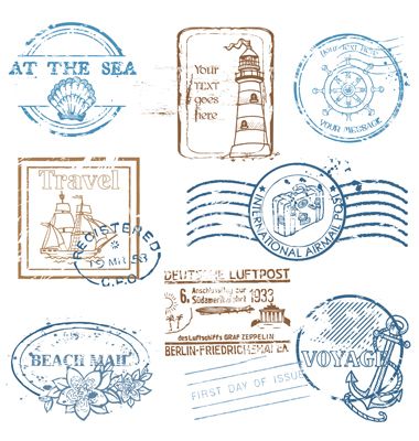 380x400 Set Of Retro Sea Stamps Vector