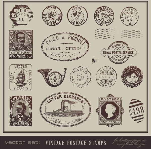 600x592 Vintage Postcards And Stamps Vector Free Vector In Encapsulated