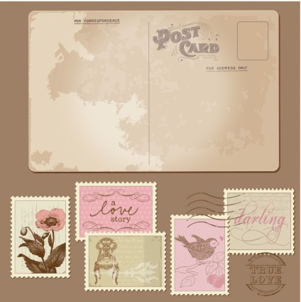 424x425 Classic Postcard With Stamp Vector Gear Free Vectors Ui Download
