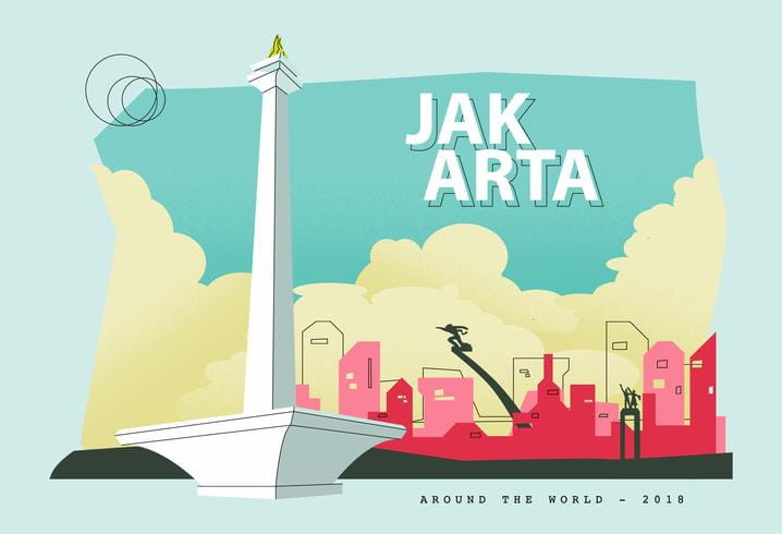 Jakarta Capital City Of Indonesia Postcard Vector Illustration 718x490 Jakarta Capital City Of Indonesia Postcard Vector Illustration