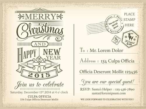 Retro Christmas Postcard Vector Template Free Download 500x375 Retro Christmas Postcard Vector Template Free Download