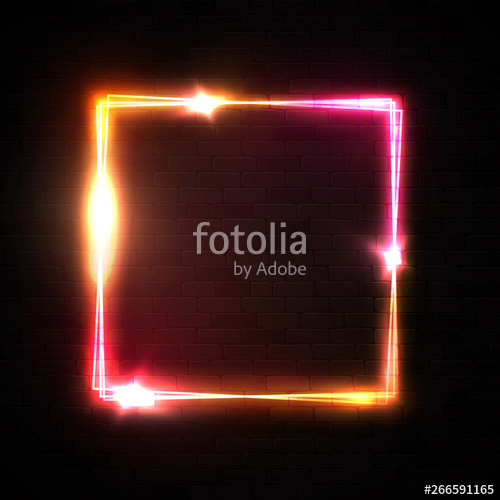 500x500 Vector Neon Square Frame On Black Brick Wall Background Shiny