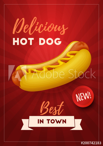 354x500 Colorful Fast Food Background Retro Hot Dog Poster Vector