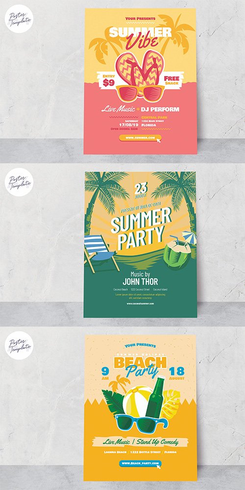 500x999 Summer Poster Vector Template Set Nitrogfx
