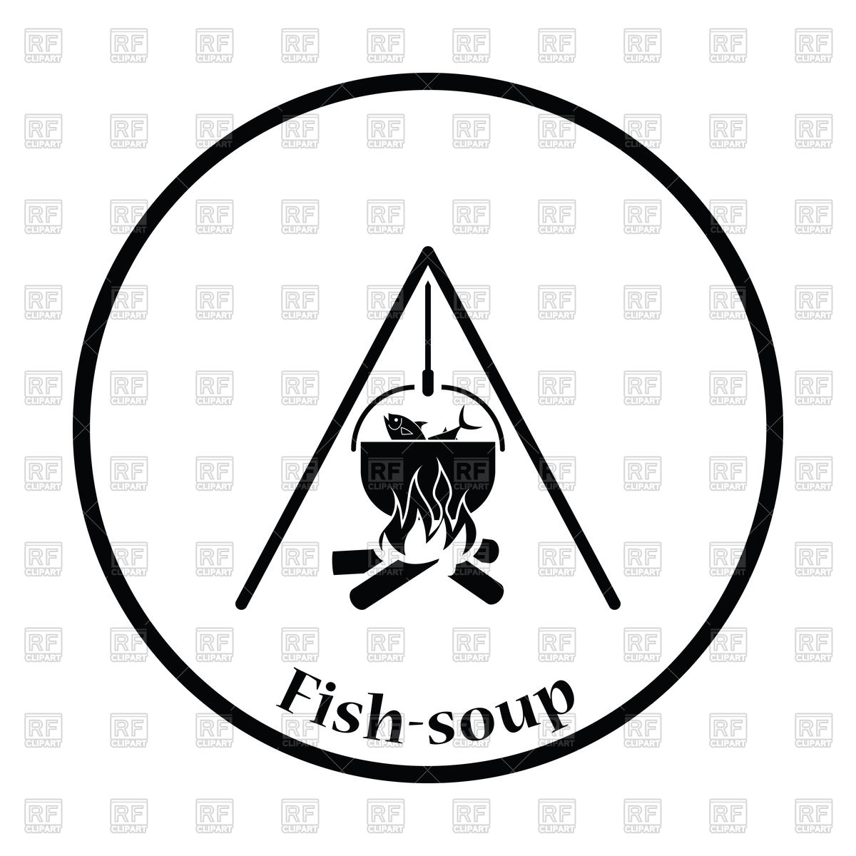 1200x1200 Thin Circle Design Icon Of Fire And Fishing Pot Vector Image