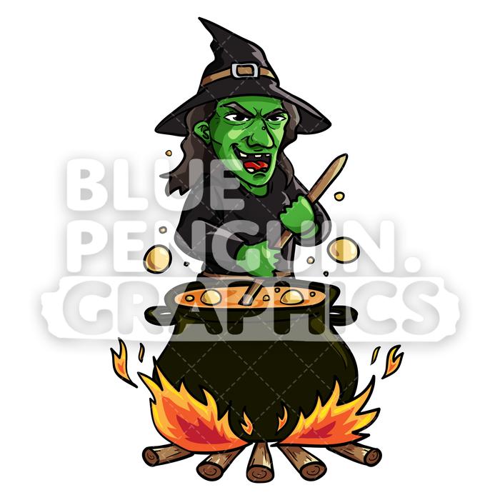 700x700 Ugly Witch With Pot Vector Cartoon Clipart Illustration Blue
