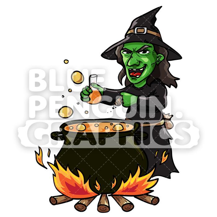 700x700 Witch With Pot Vector Cartoon Clipart Illustration Blue Penguin