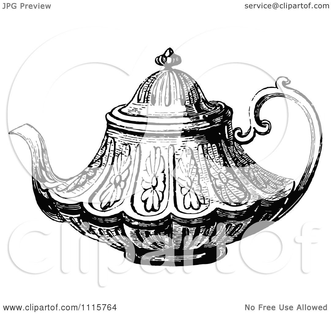 1080x1024 Clipart Retro Vintage Black And White Decorative Tea Pot