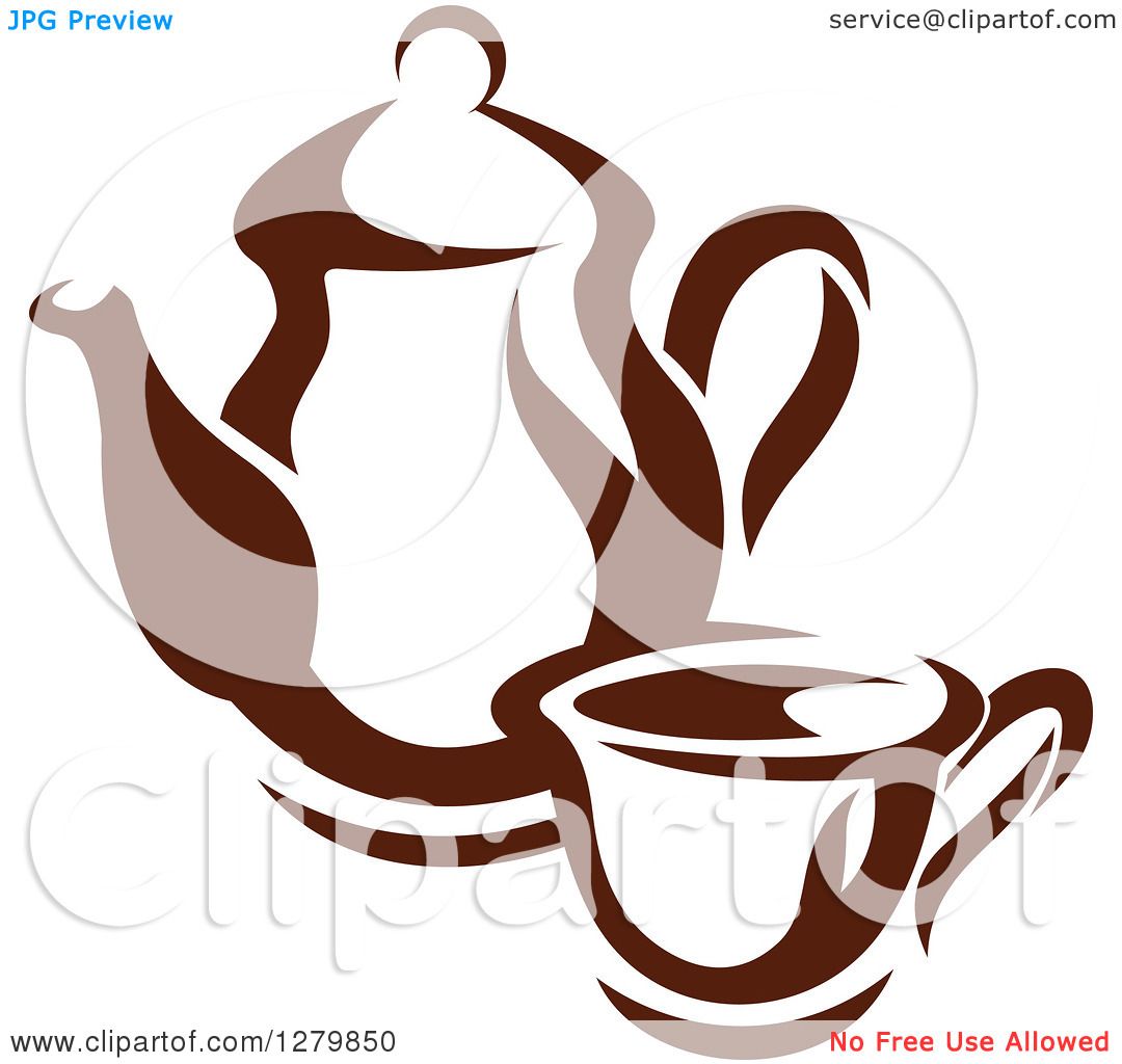 1080x1024 Clipart Of A Dark Brown And White Coffee Cup And Pot