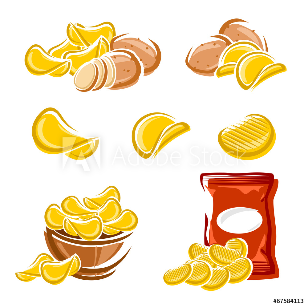 1000x1000 Fotografie, Obraz Potato Chips Set Vector Posters Cz