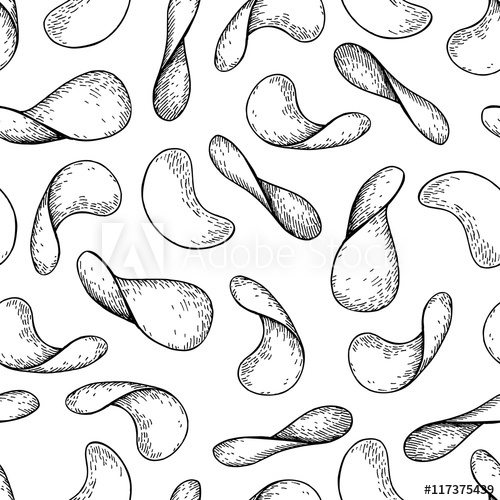 500x500 Potato Chips Vector Seamless Pattern Hand Drawn Food Background