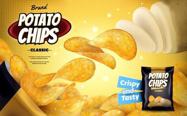 600x373 Potato Chips Poster Template Vectors