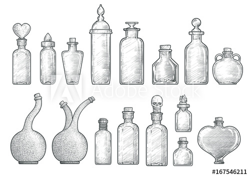 500x354 Potion, Medicine Bottle Illustration, Drawing, Engraving, Ink