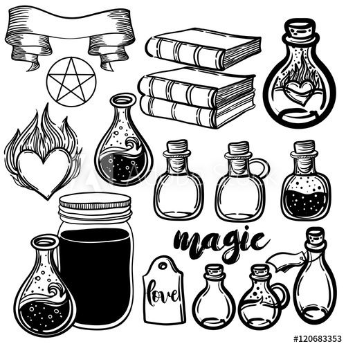 500x500 Vector Set Of Glass Flasks Magic Potions Set Of Magical Tubes